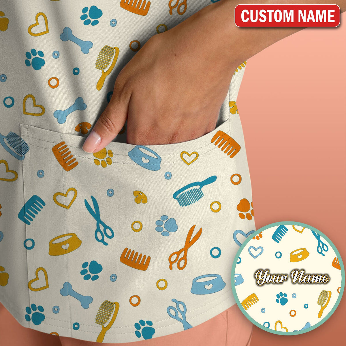 Personalized Dog Cat Grooming Nurse Scrub Top