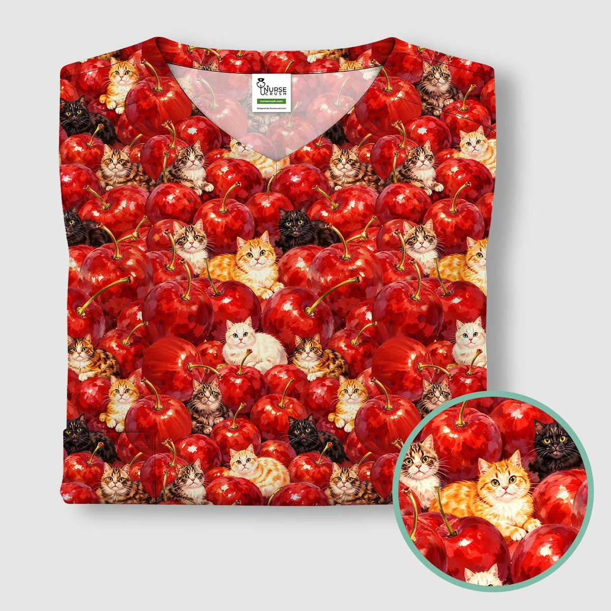 Cat Cherry Nurse Scrub Top