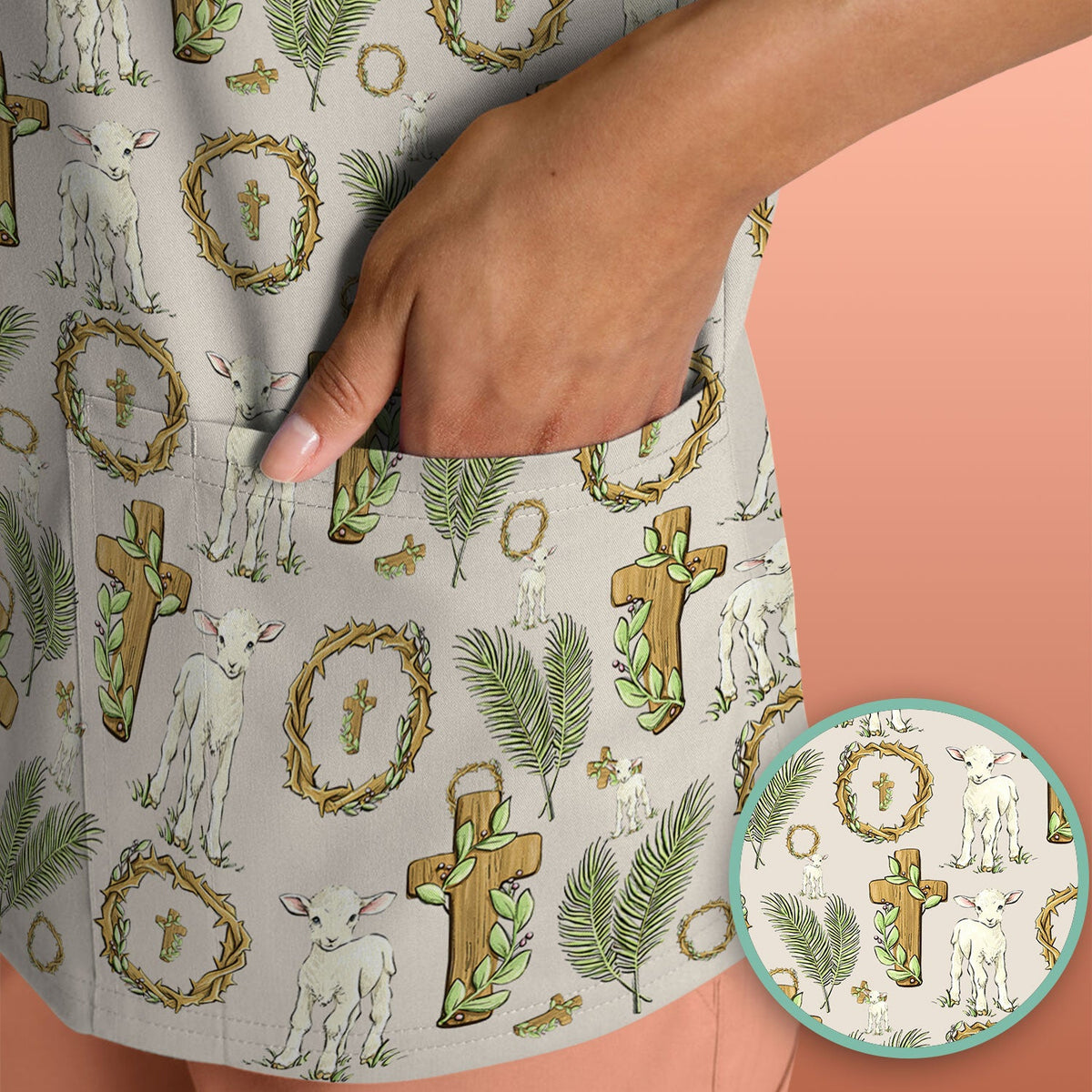 Faith Lamb Cross Nurse Scrub Top