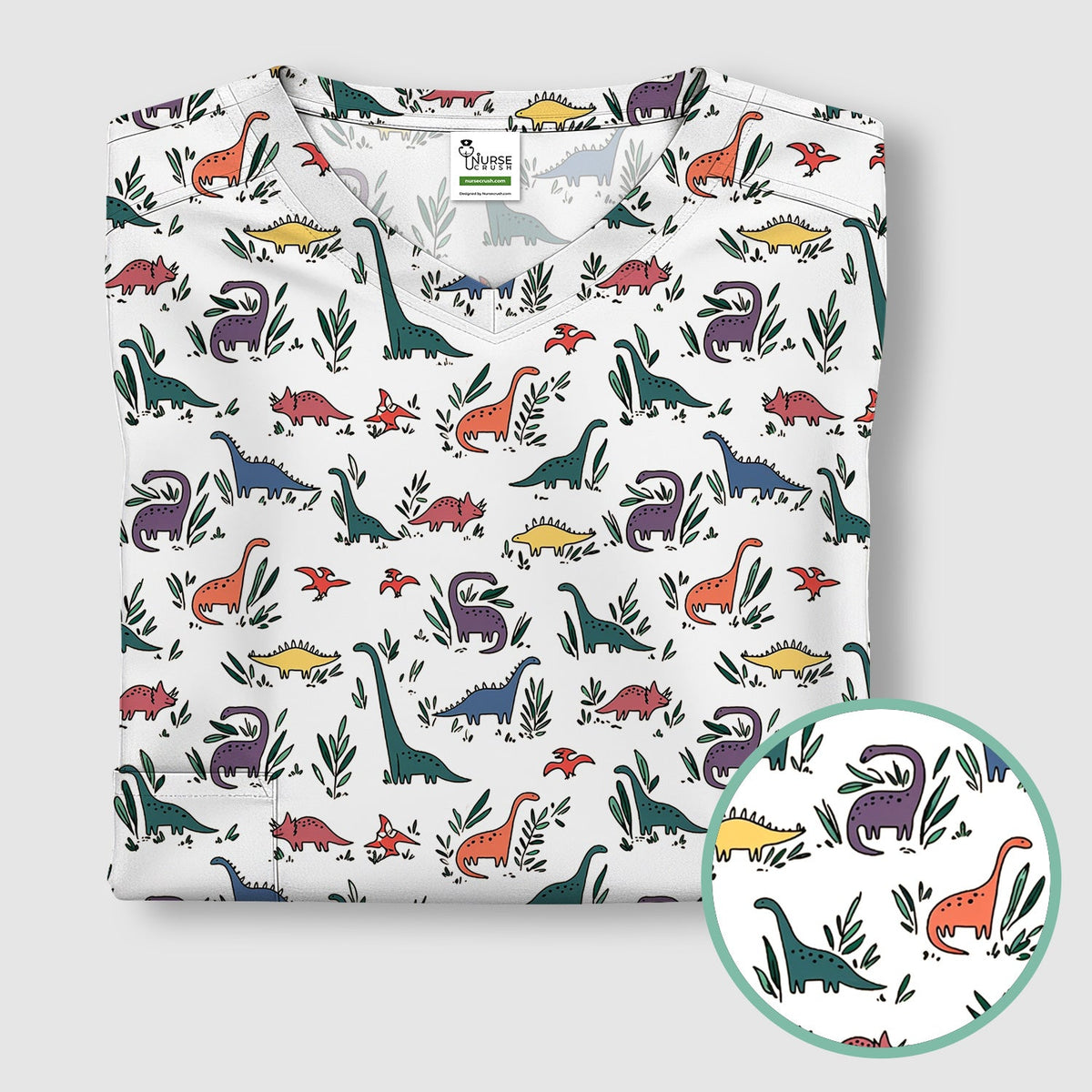 Dinosaur Leafy Garden Nurse Scrub Top
