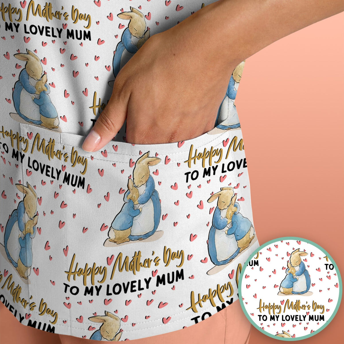 Mothers Day Bunny Love Nurse Scrub Top