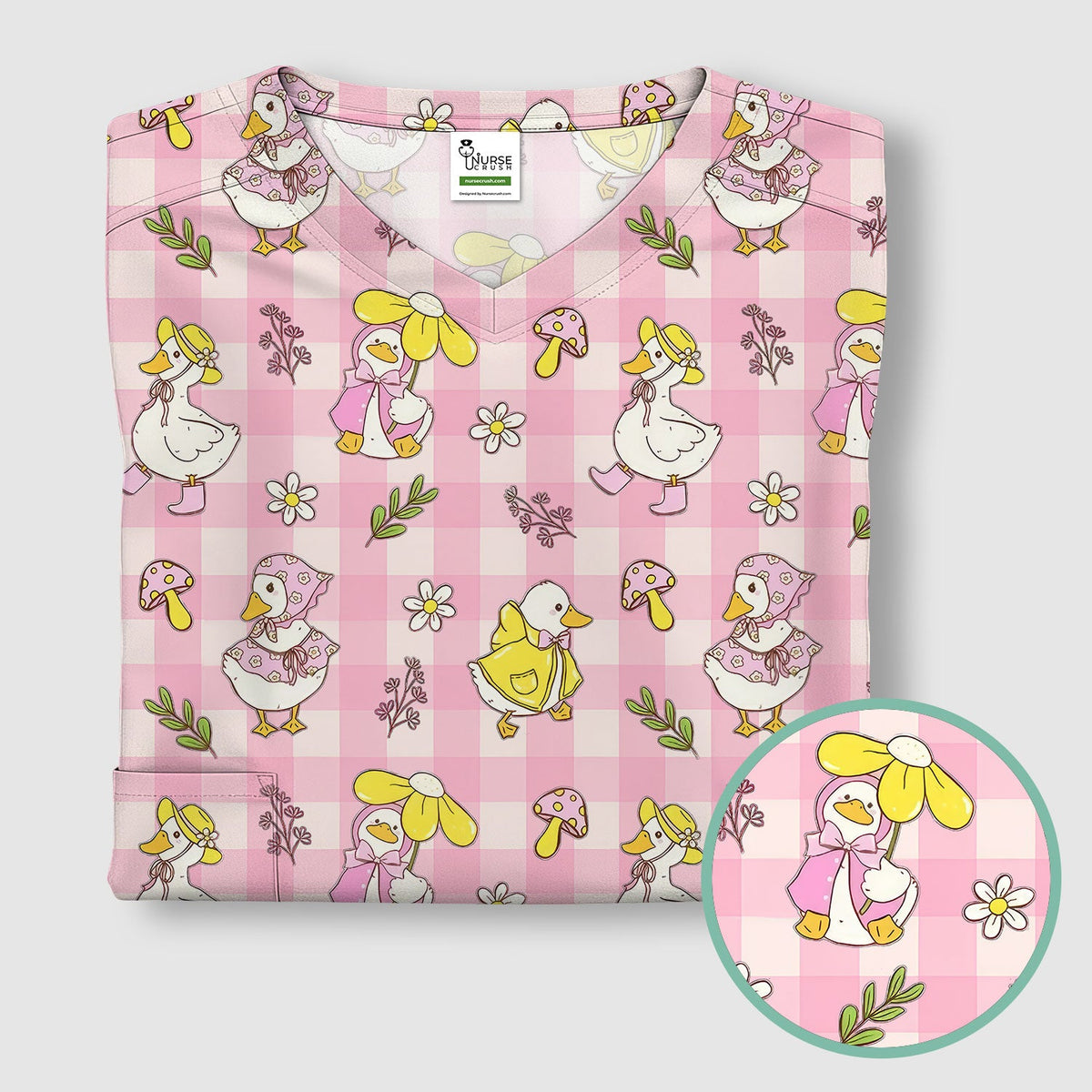 Duck Outfit Gingham Nurse Scrub Top