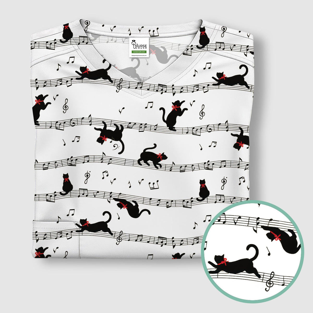 Dancing Black Cat Music Nurse Scrub Top
