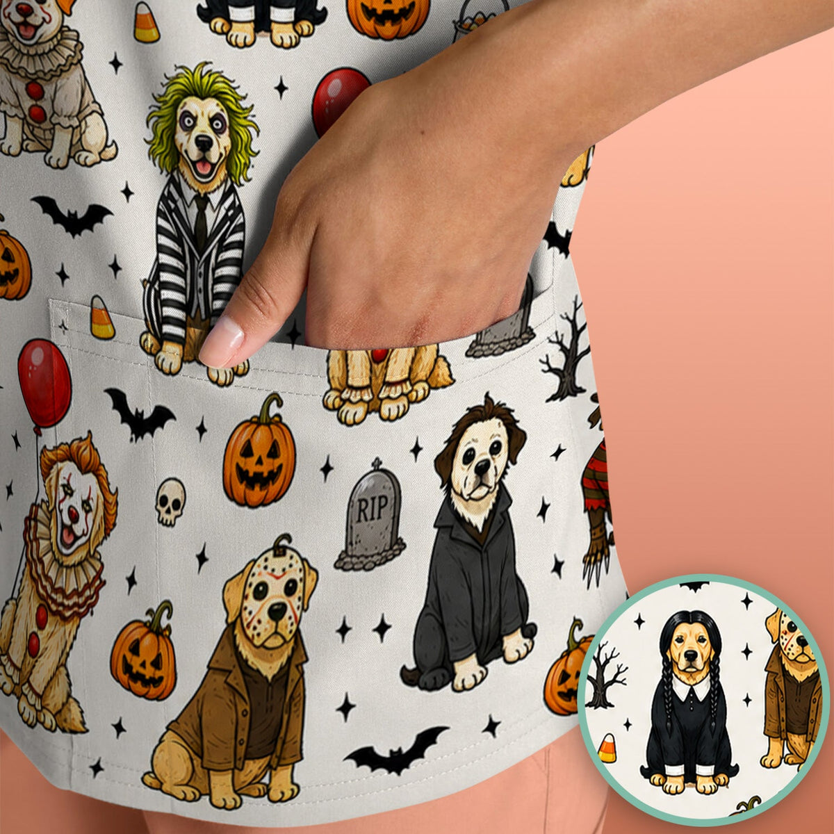 Halloween Dog Nurse Scrub Top