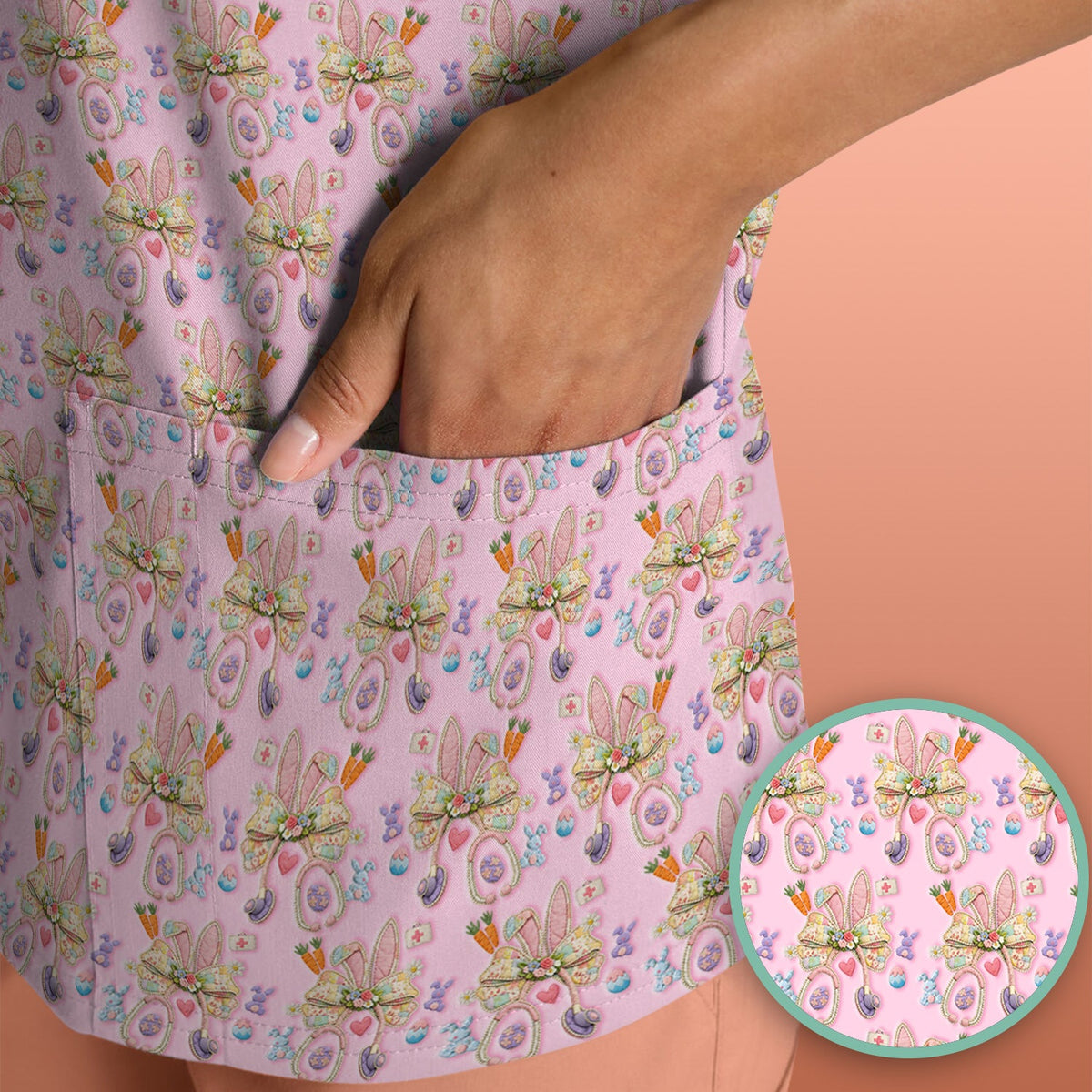 Bunny Stethoscope Nurse Scrub Top - Easter Gift