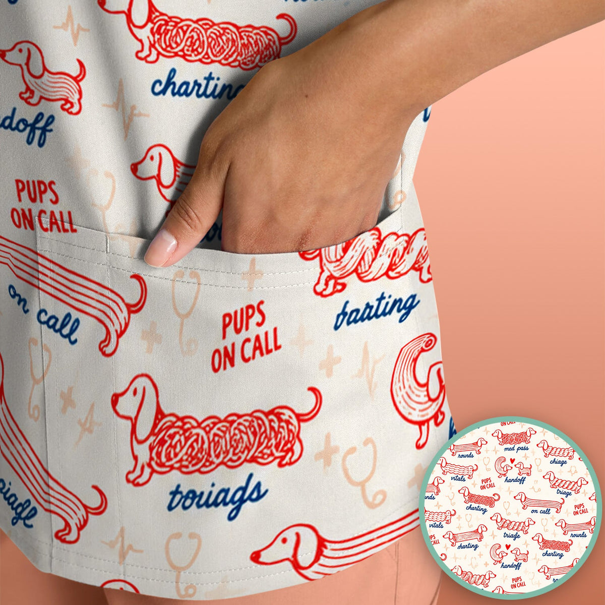 Pups On Call Dachshund Nurse Scrub Top