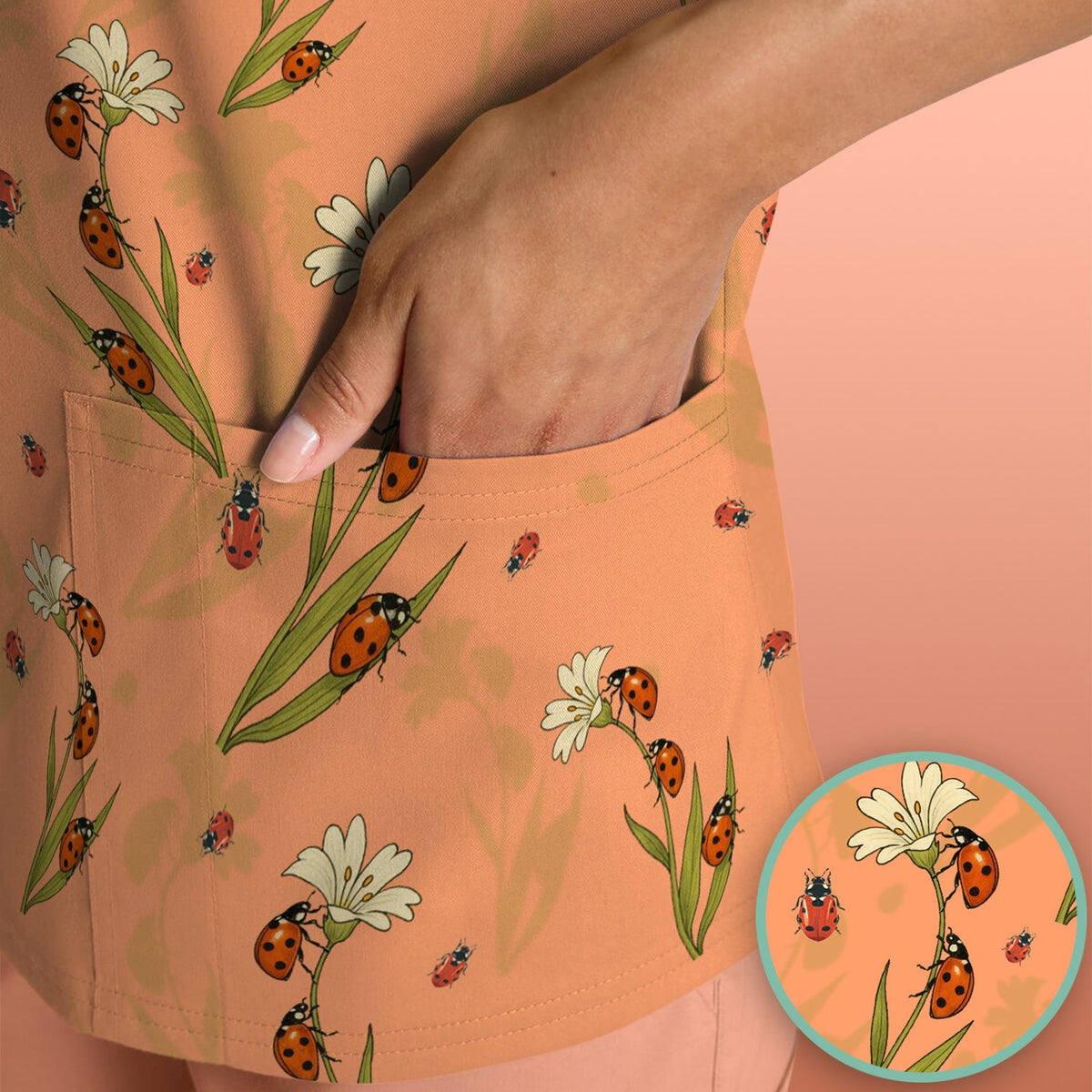 Fresh Daisy Ladybug Garden Nurse Scrub Top