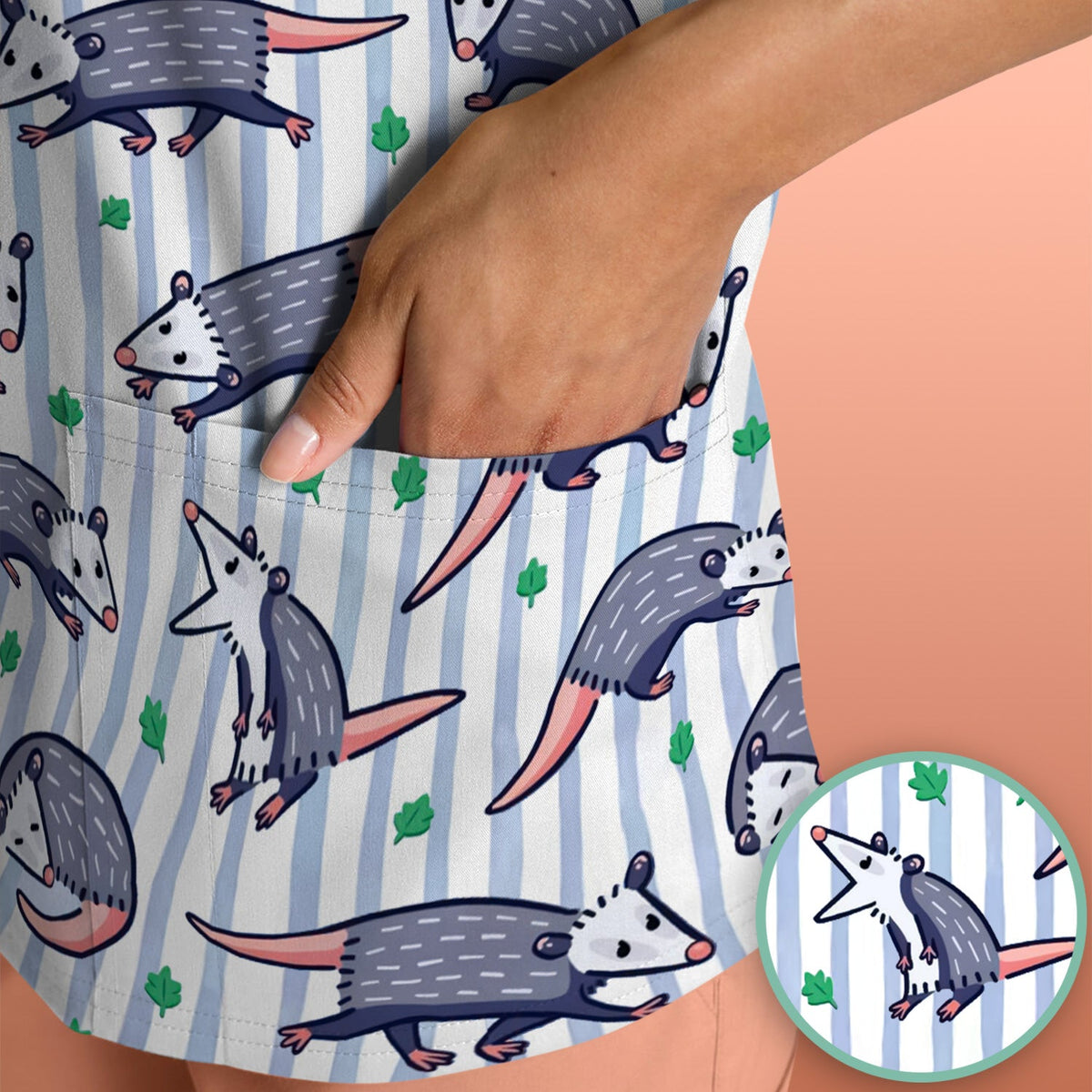 Opossum Blue Stripe Nurse Scrub Top