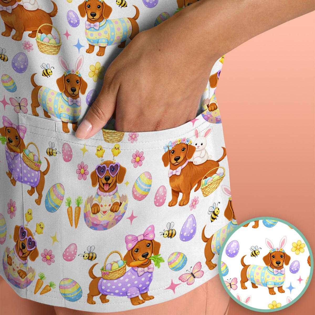 Easter Dachshund Nurse Scrub Top