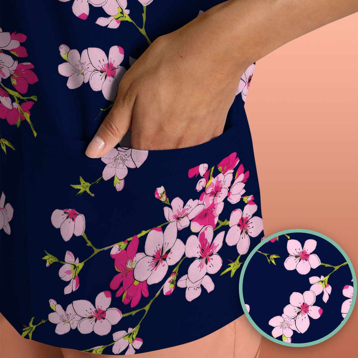 Elegant Cherry Blossom Nurse Scrub Top