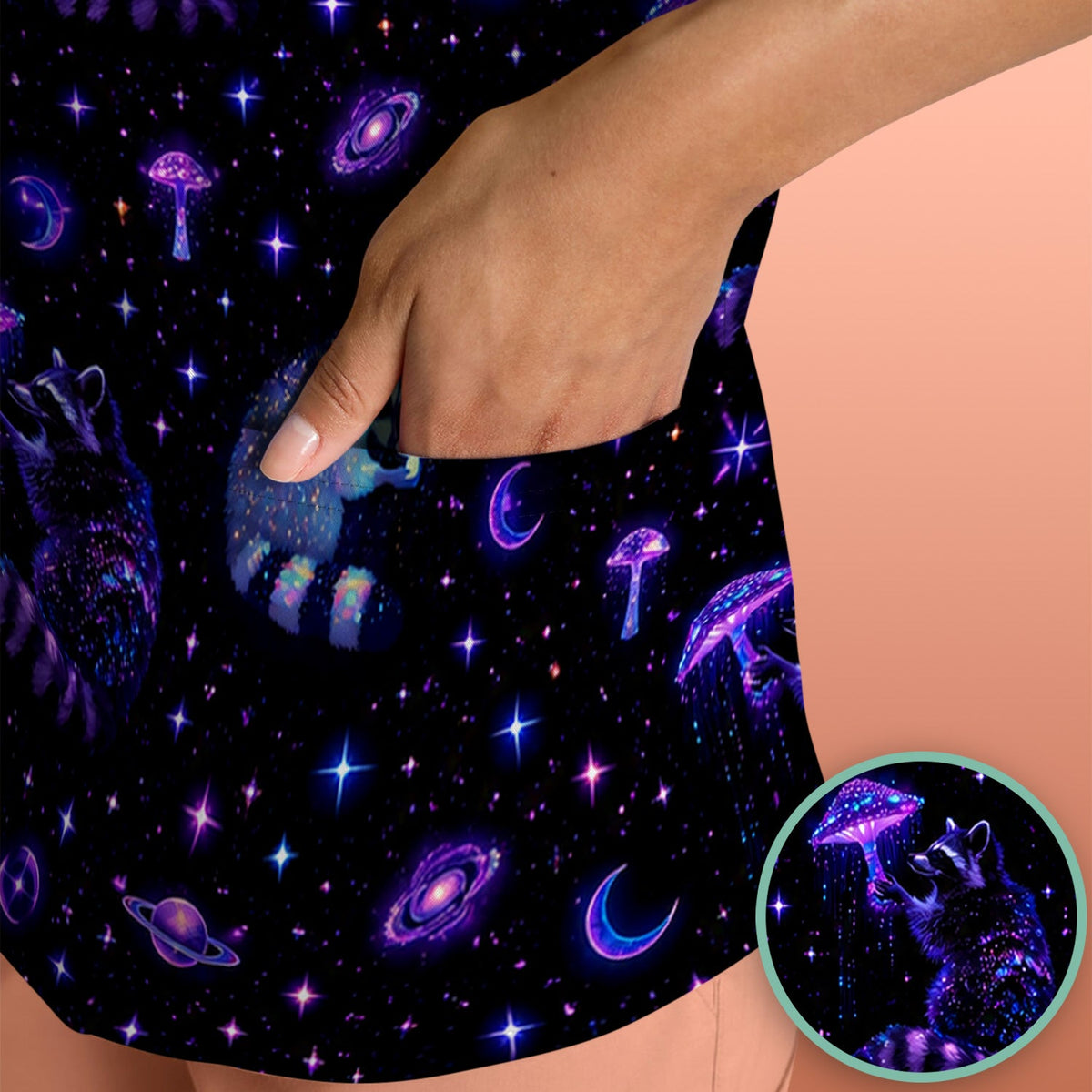 Raccoon Mushroom Galaxy Nurse Scrub Top