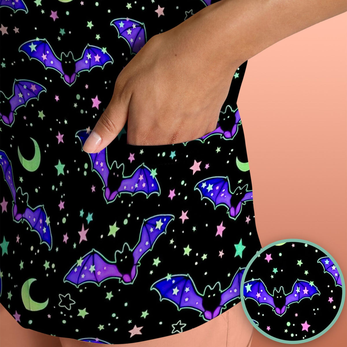 Spooky Celestial Bat Nurse Scrub Top