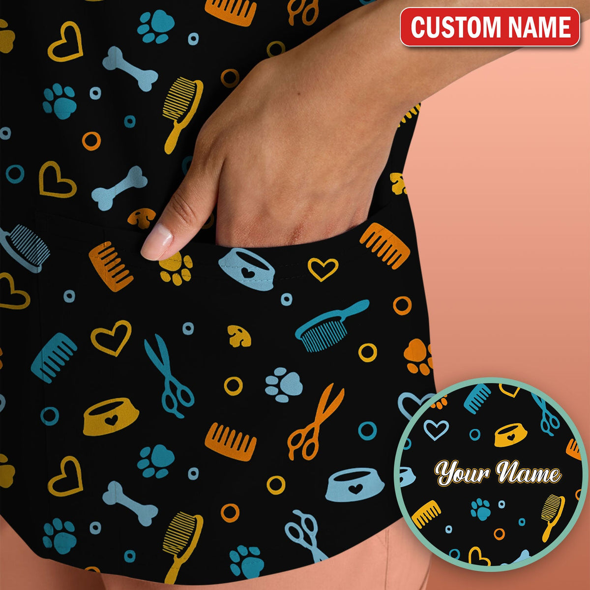 Personalized Dog Cat Grooming Nurse Scrub Top