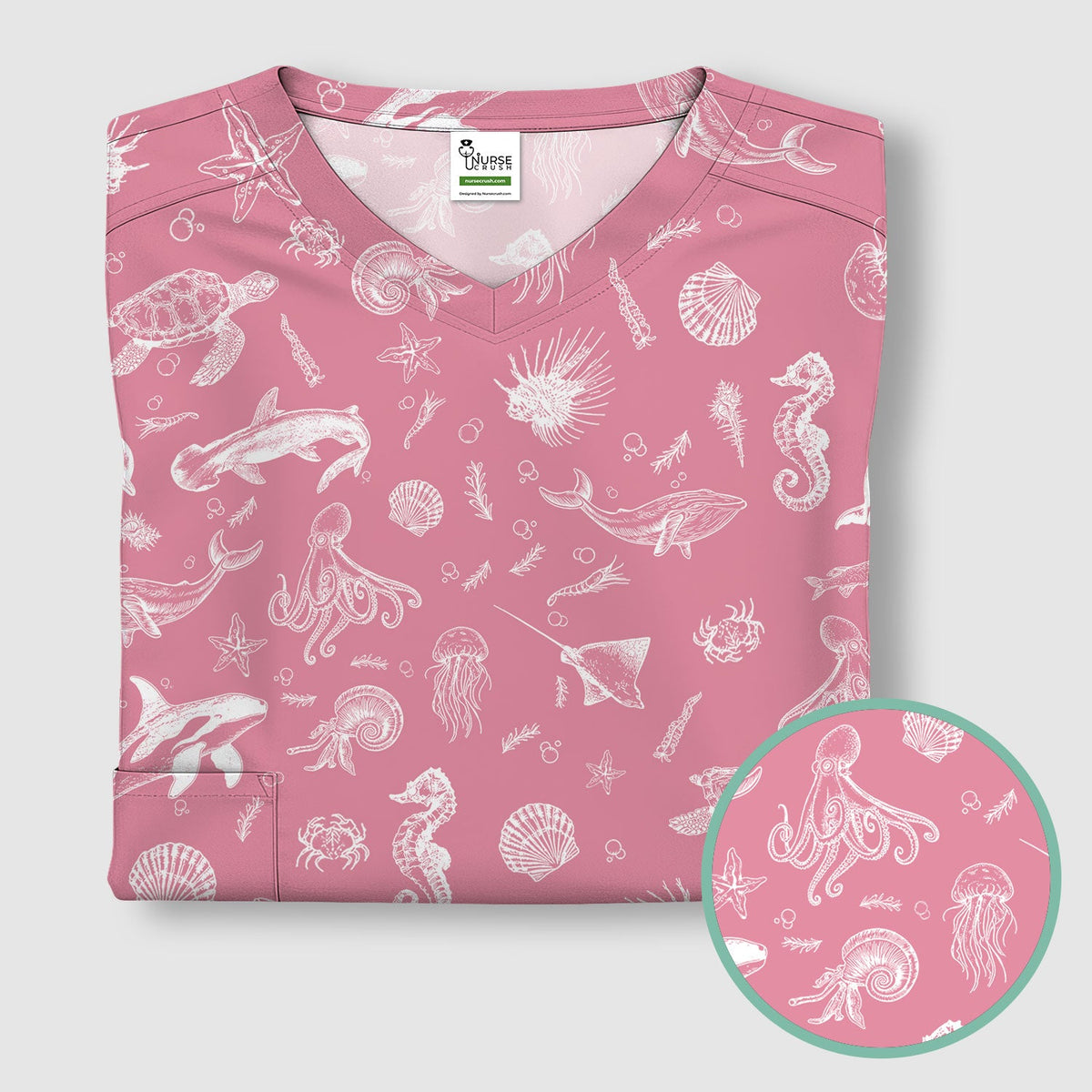 Marine Sea Life Nurse Scrub Top