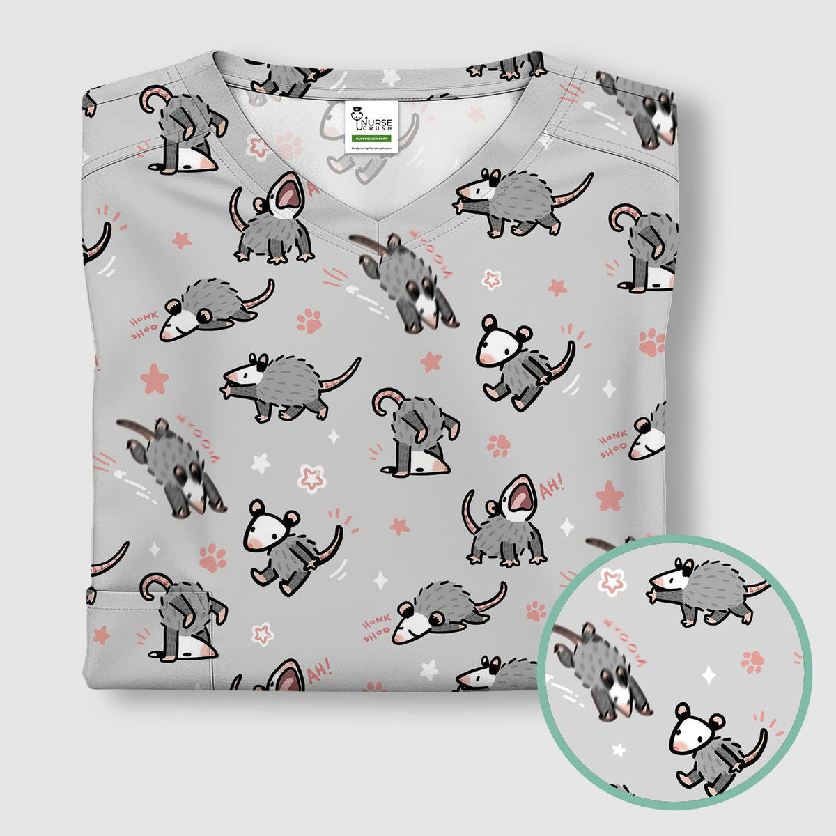 Cartoon Opossum Nurse Scrub Top