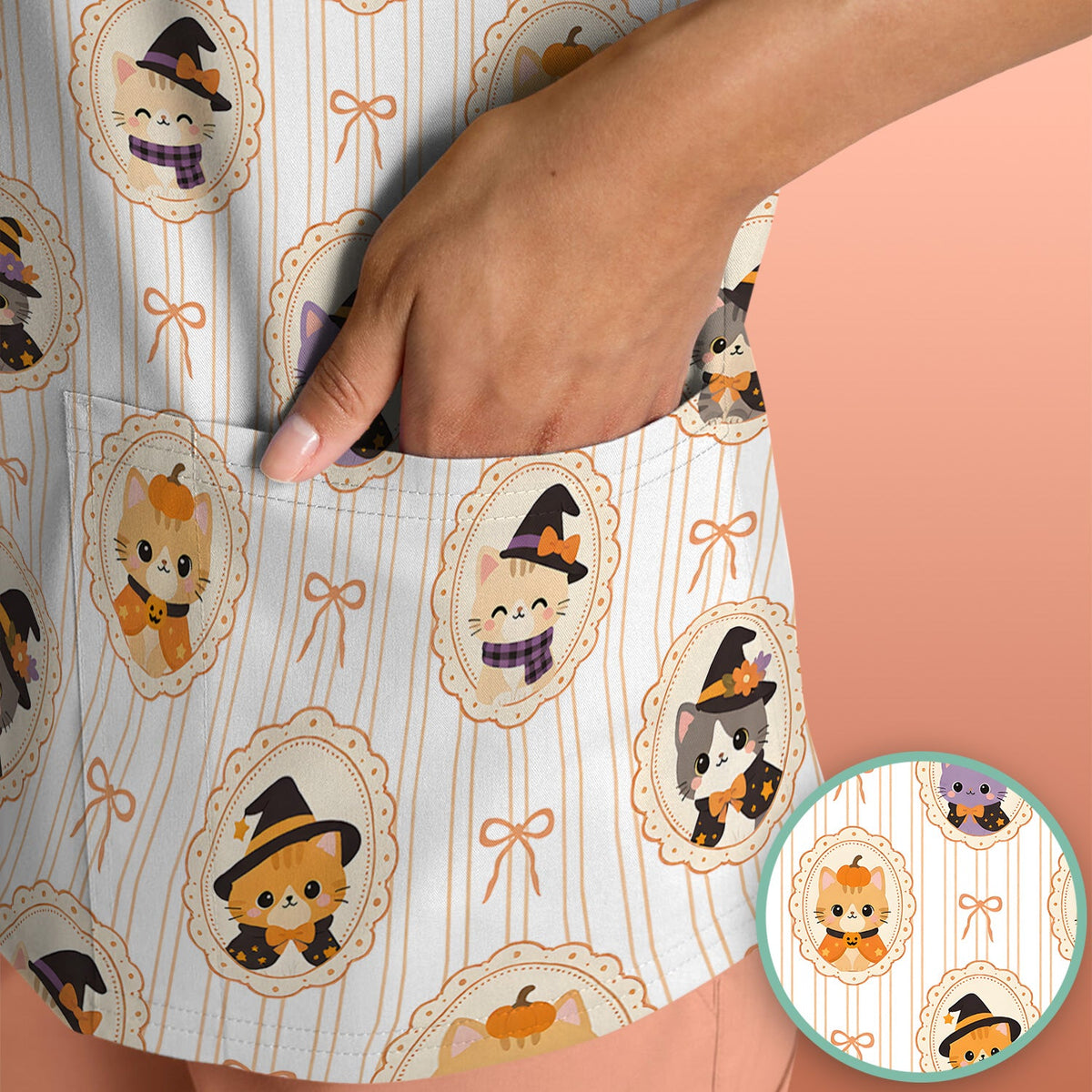 Halloween Cat Stripe Nurse Scrub Top