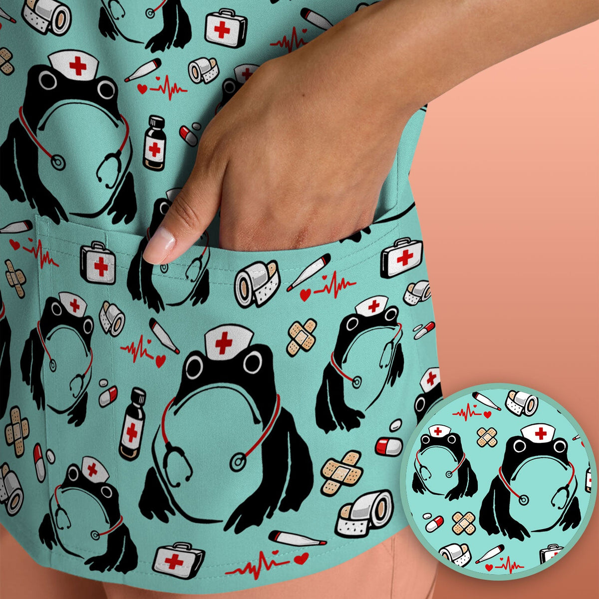 Frog Medical Nurse Scrub Top