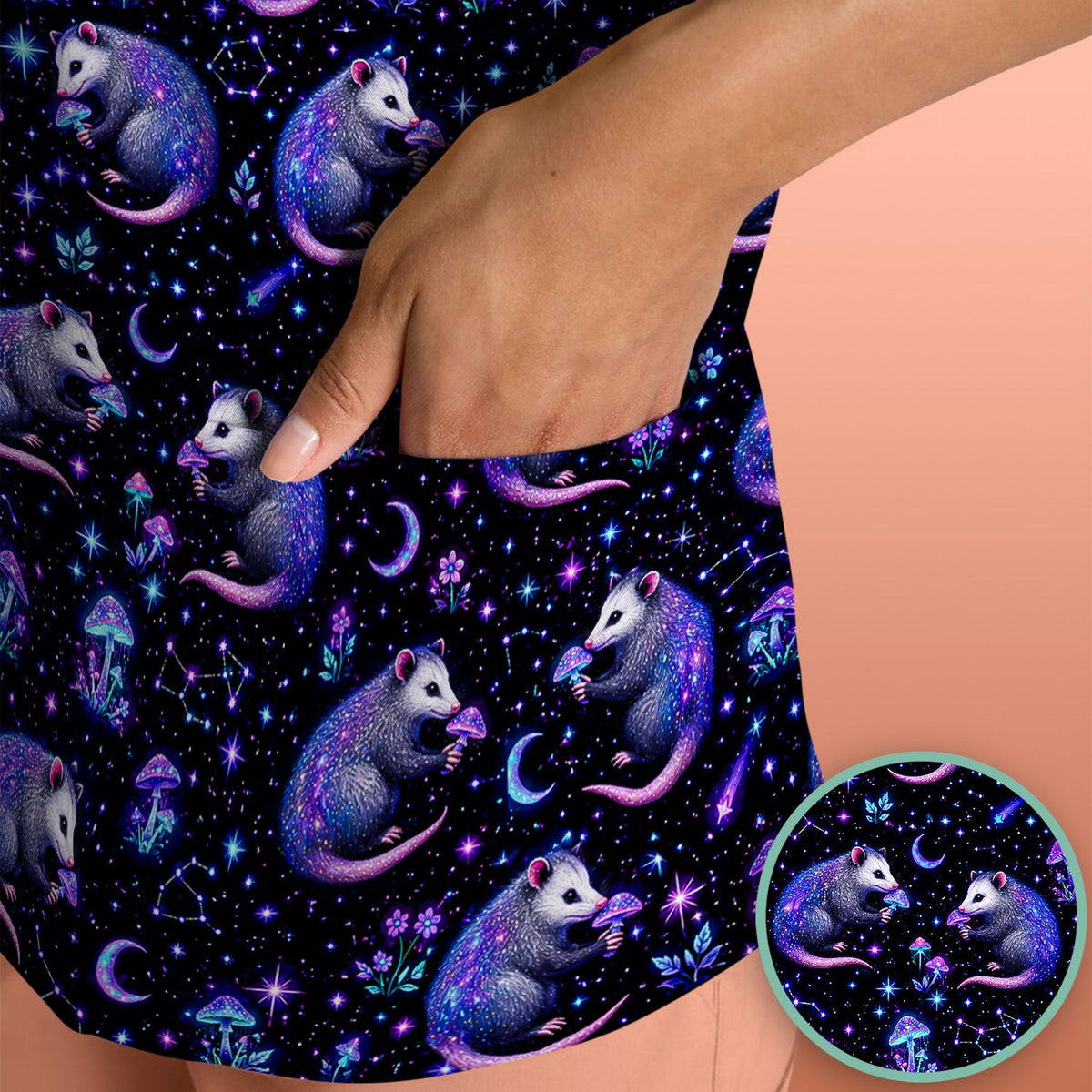 Celestial Purple Opossum Mushroom Nurse Scrub Top