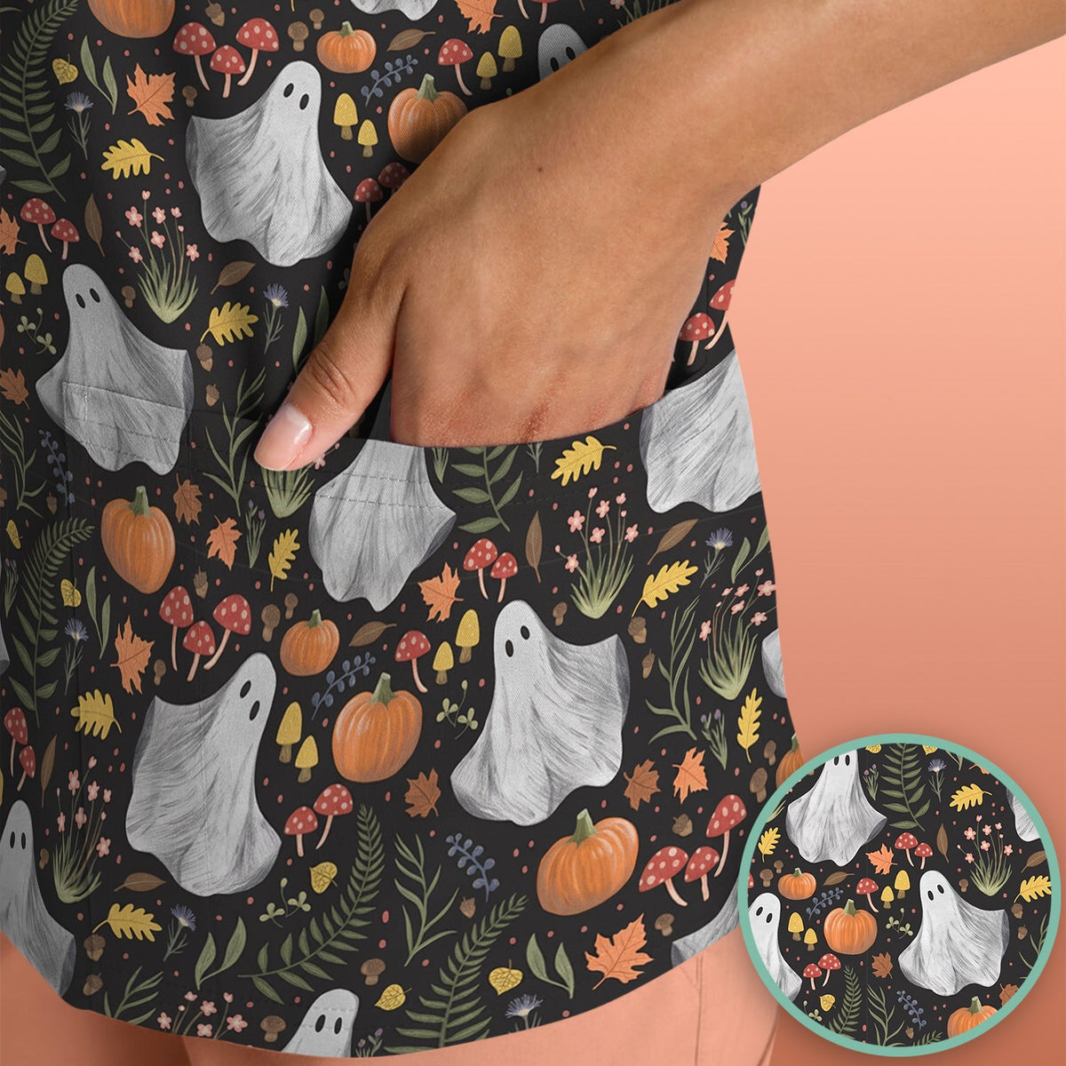 Pumpkin Woodland Nurse Scrub Top