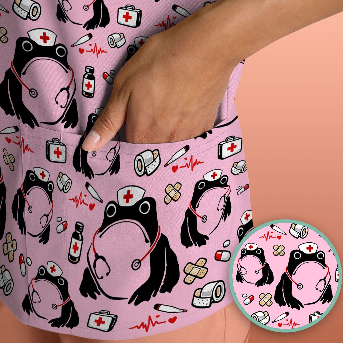 Frog Medical Nurse Scrub Top