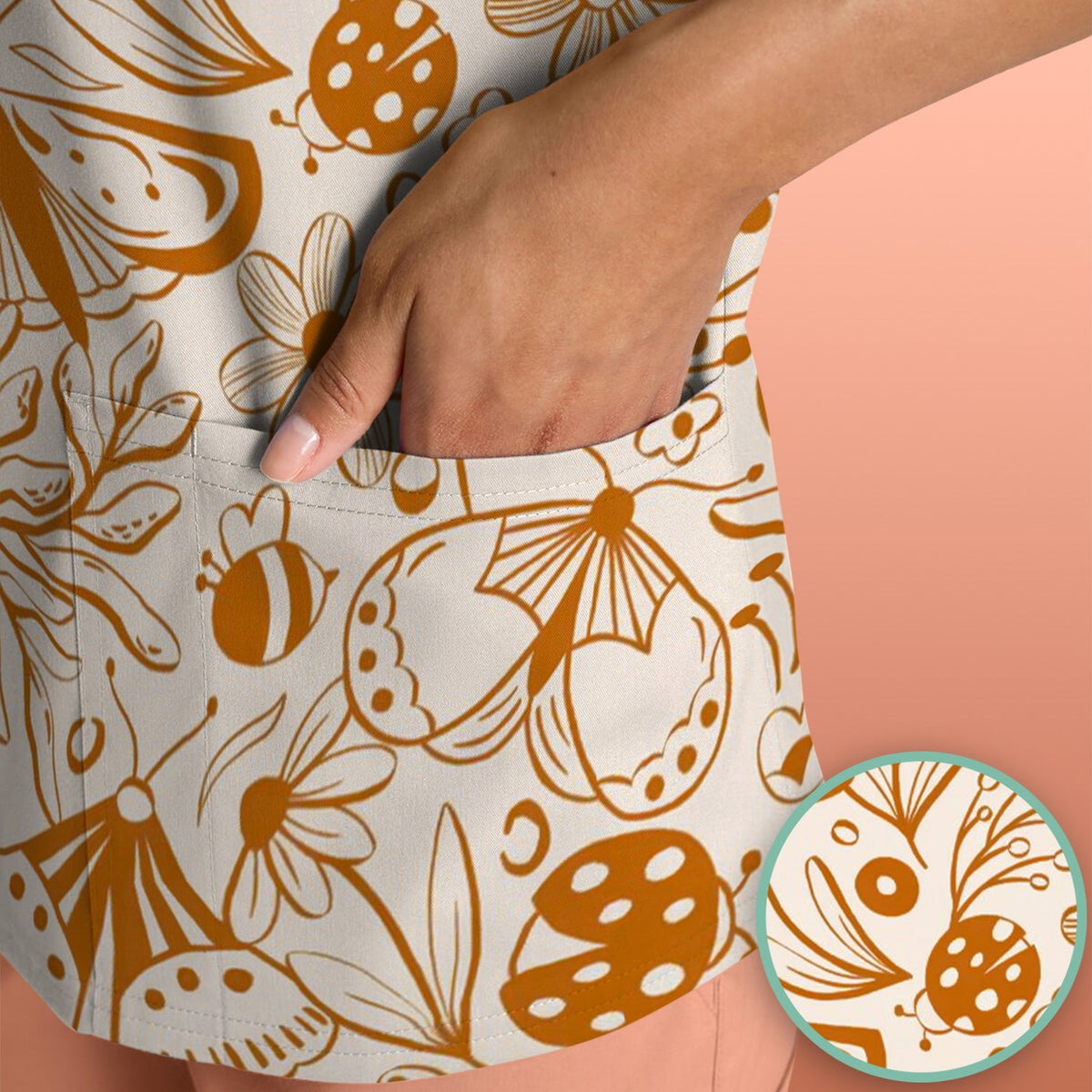 Butterfly Ladybug Floral Garden Nurse Scrub Top