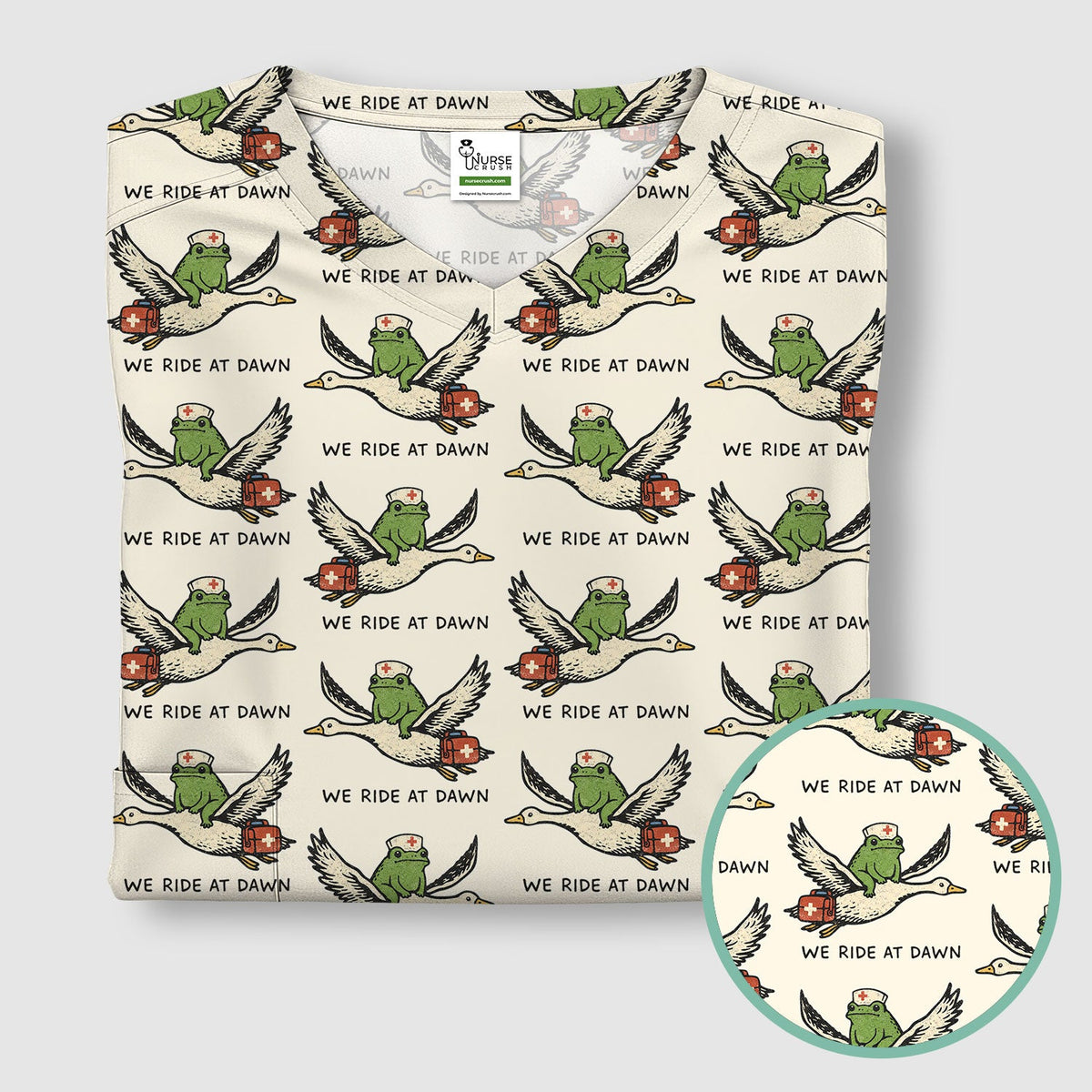 Frog Riding Goose Nurse Scrub Top