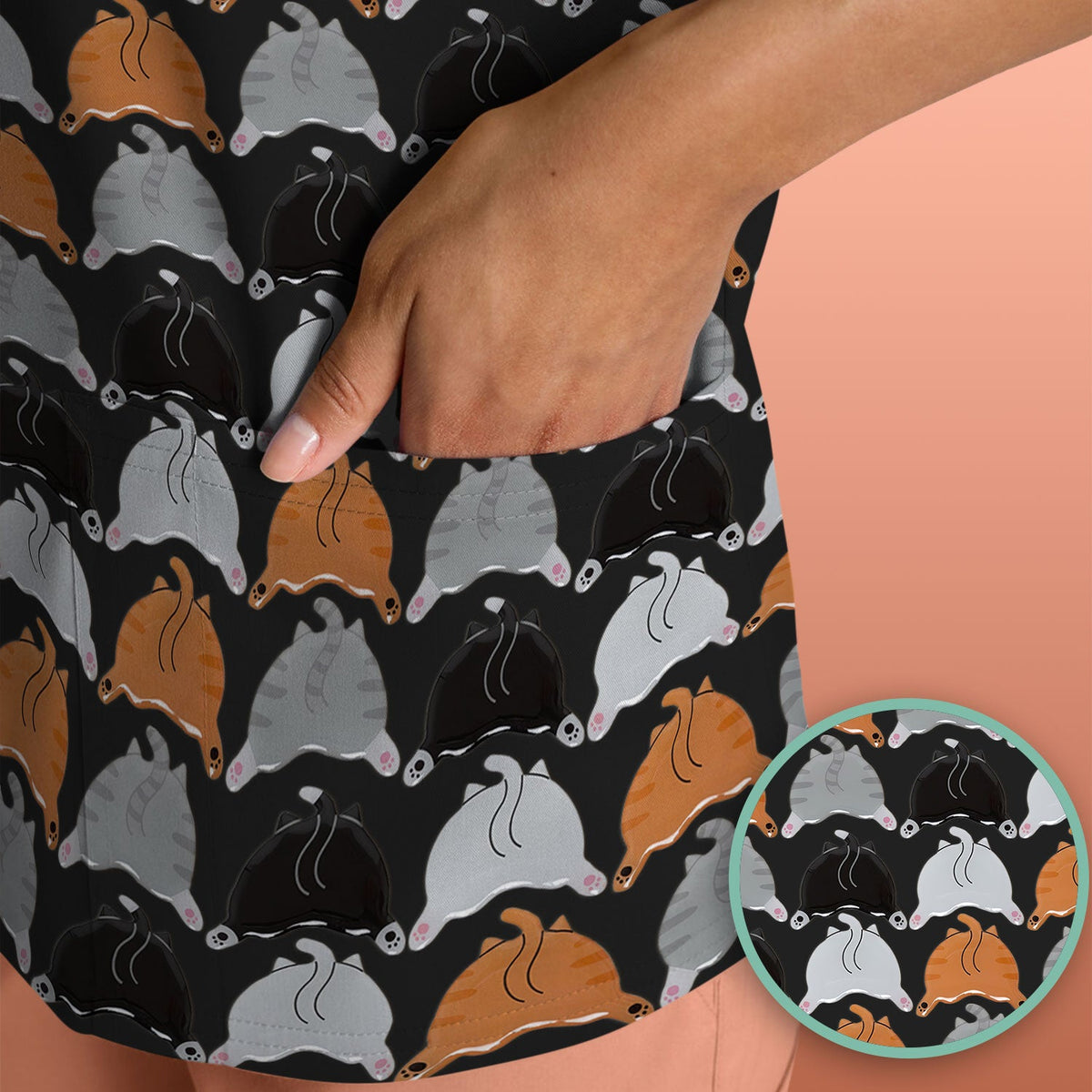 Multicolor Cat Nurse Scrub Top