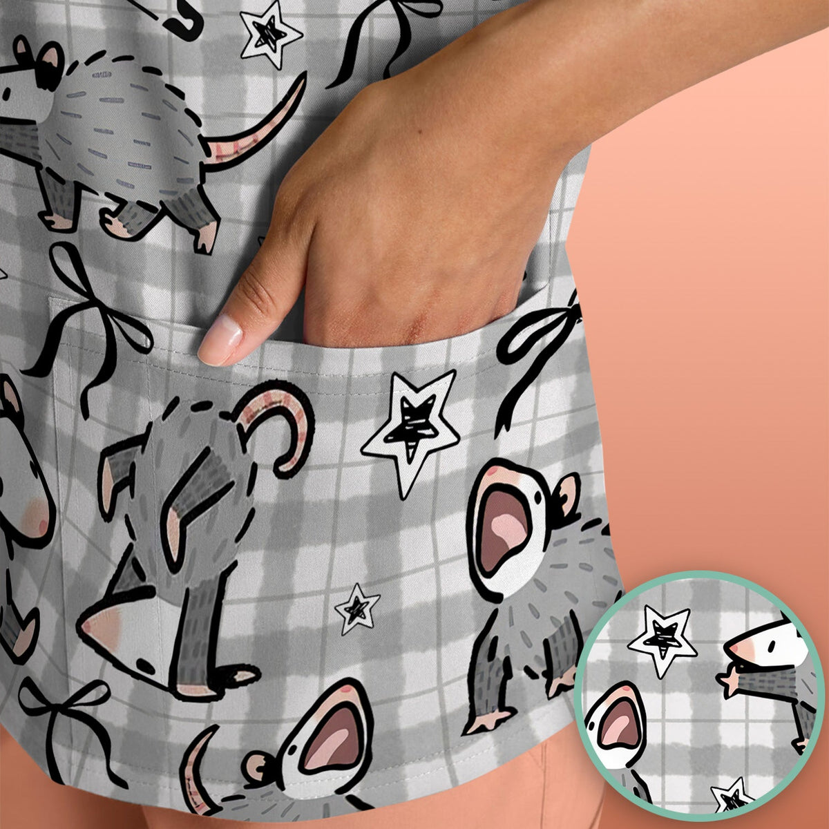 Mouse Opossum Cartoon Nurse Scrub Top