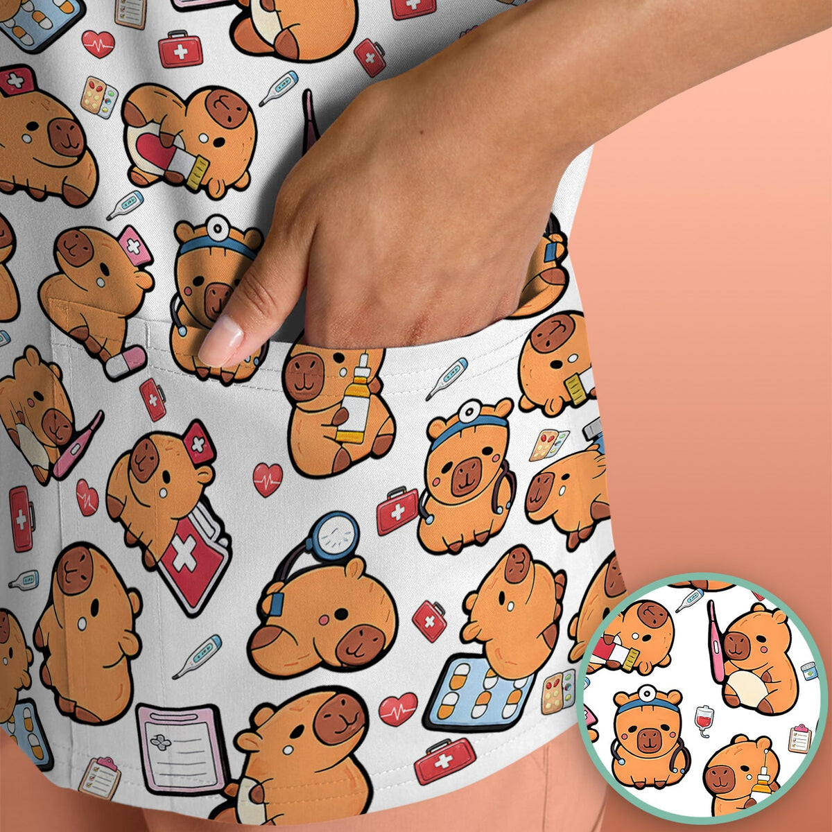 Capybara Stethoscope Medical Tools Nurse Scrub Top
