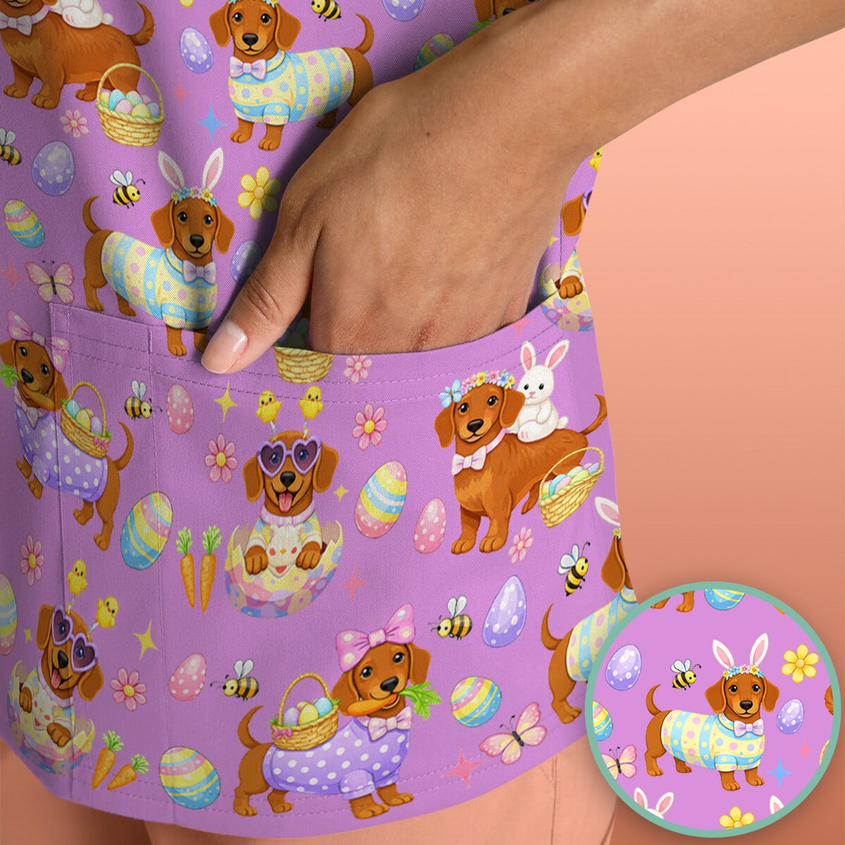 Easter Dachshund Nurse Scrub Top