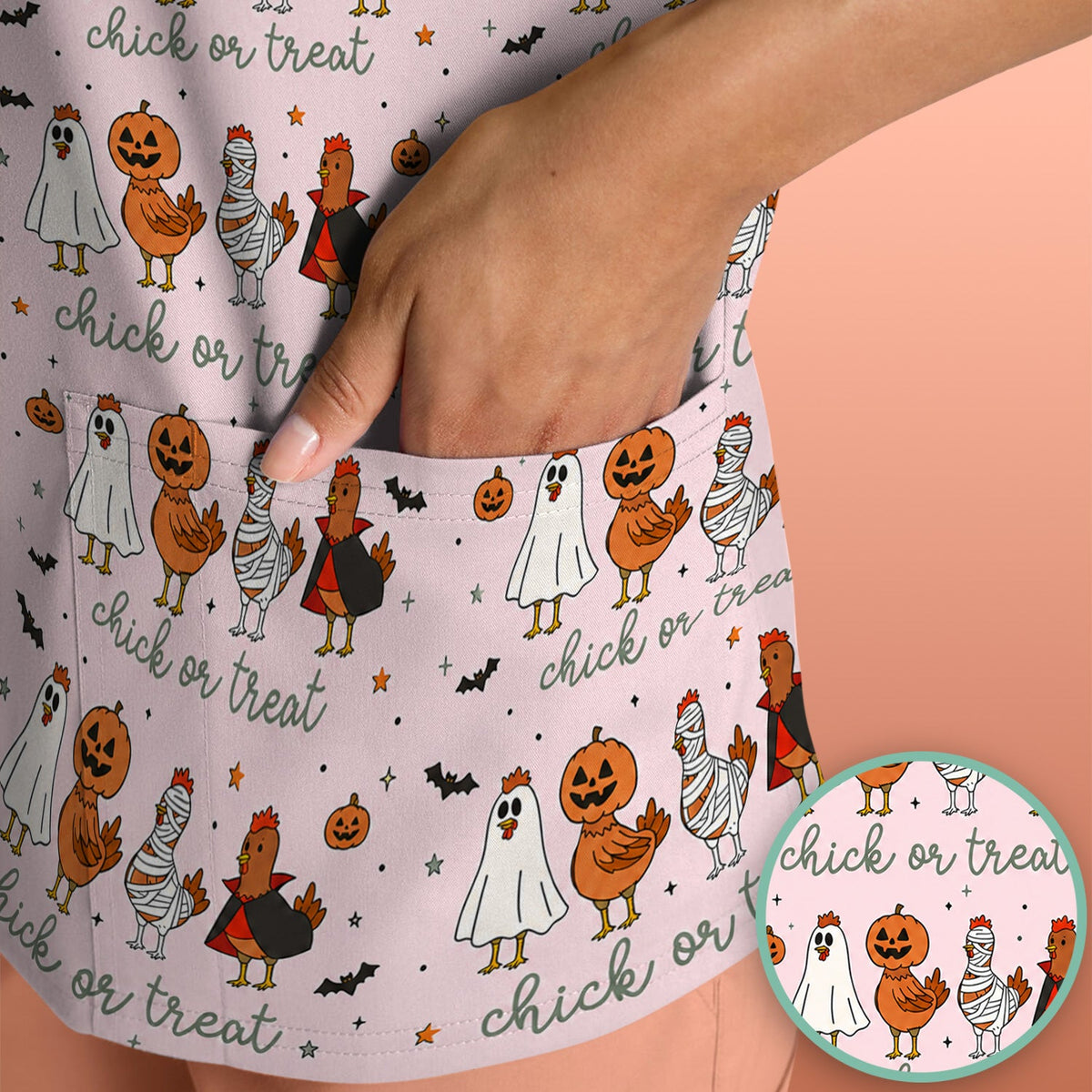 Chick Or Treat Nurse Scrub Top - Halloween Gift