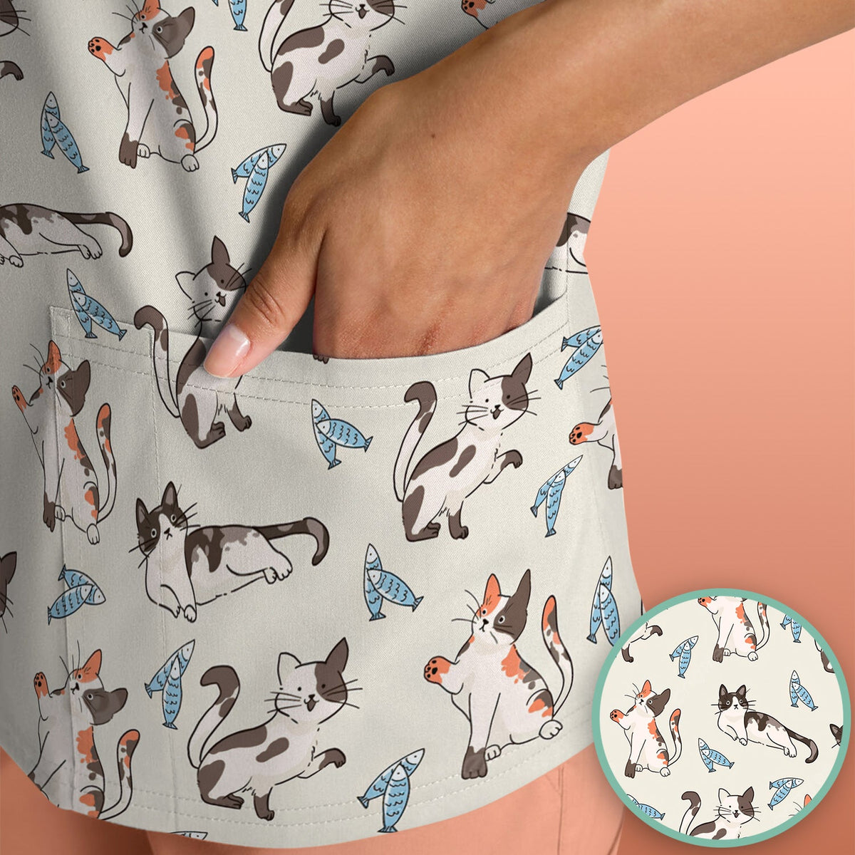 Playful Cats Fish Nurse Scrub Top
