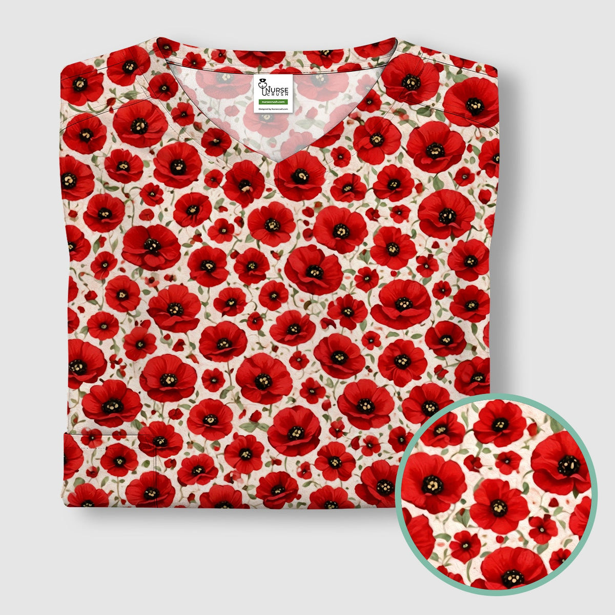 Red Poppy Flower Garden Nurse Scrub Top