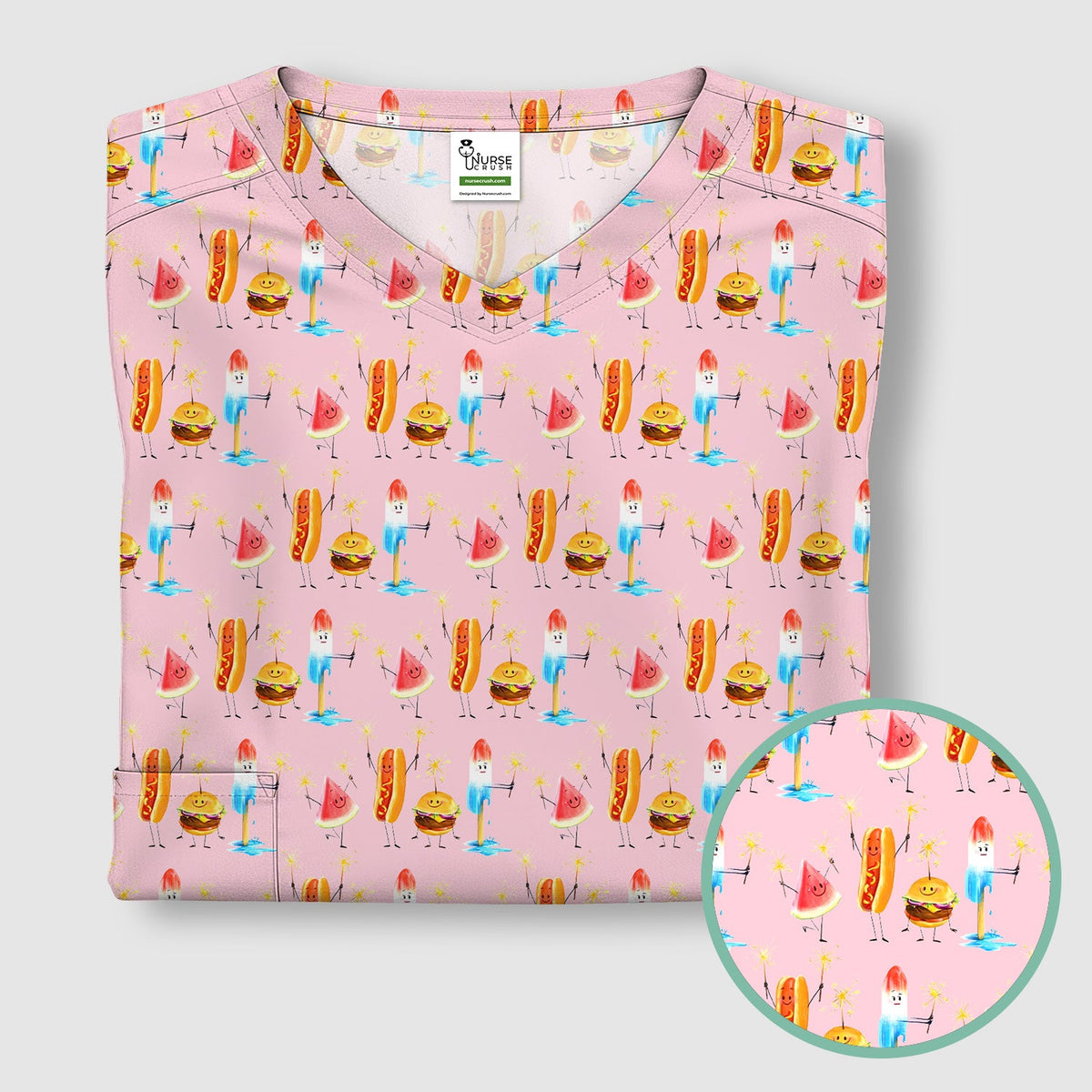 Summer Food Icons Nurse Scrub Top