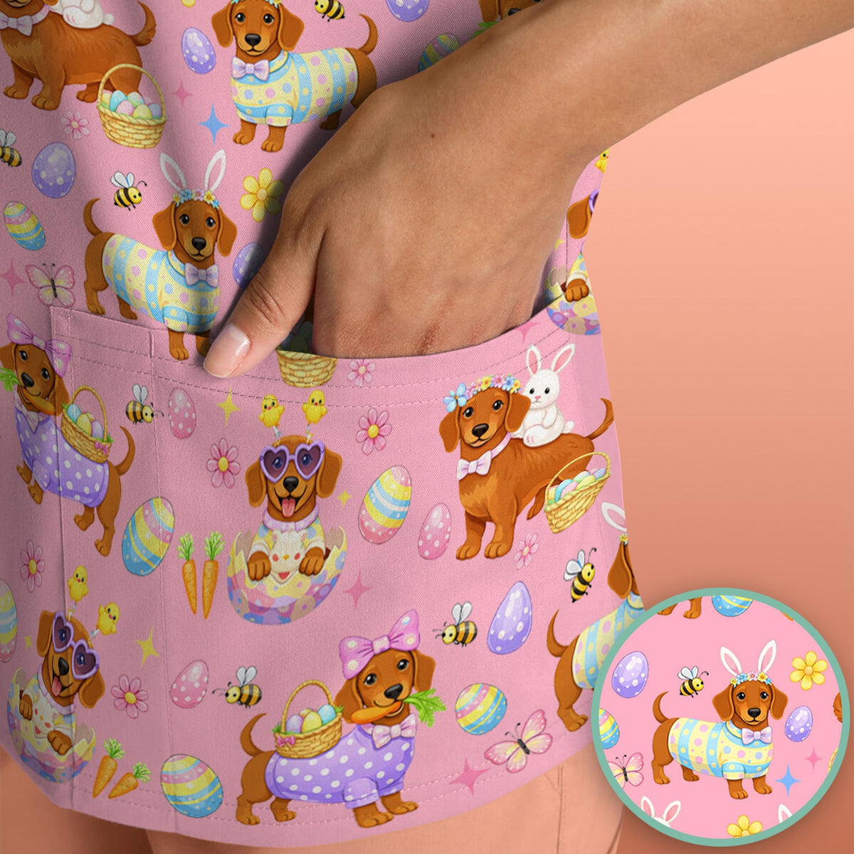 Easter Dachshund Nurse Scrub Top
