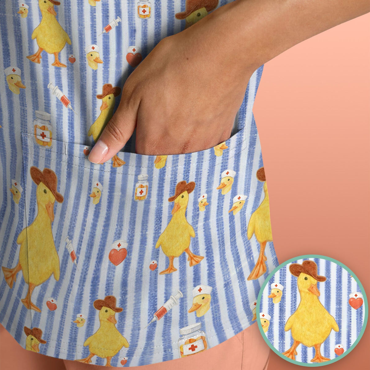 Cowboy Ducktor Vertical Stripe Nurse Scrub Top