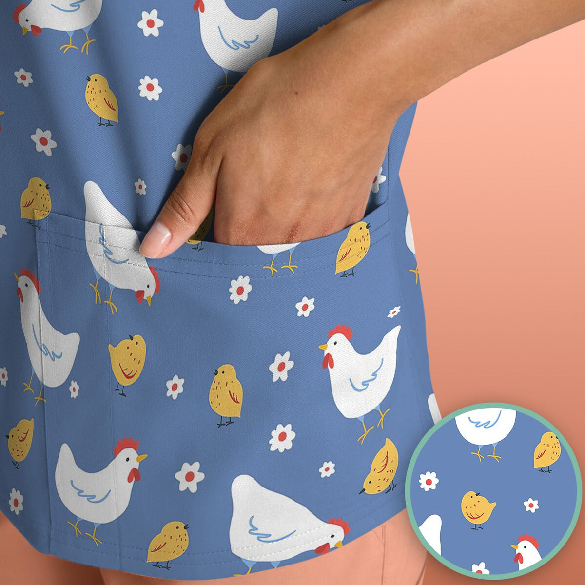 Chicken And Cute Chicks Nurse Scrub Top