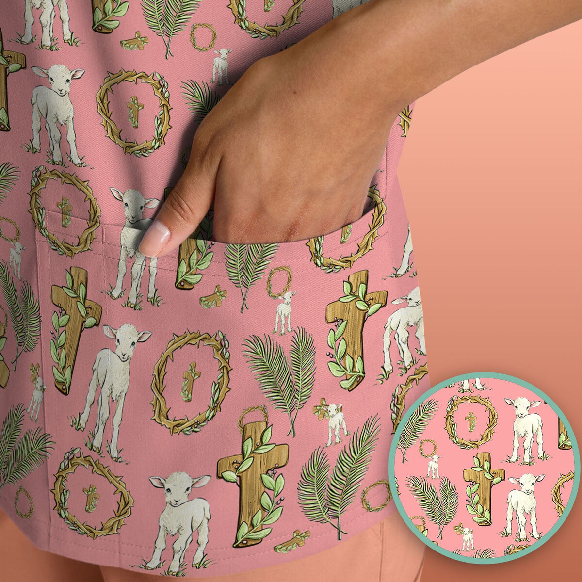 Faith Lamb Cross Nurse Scrub Top