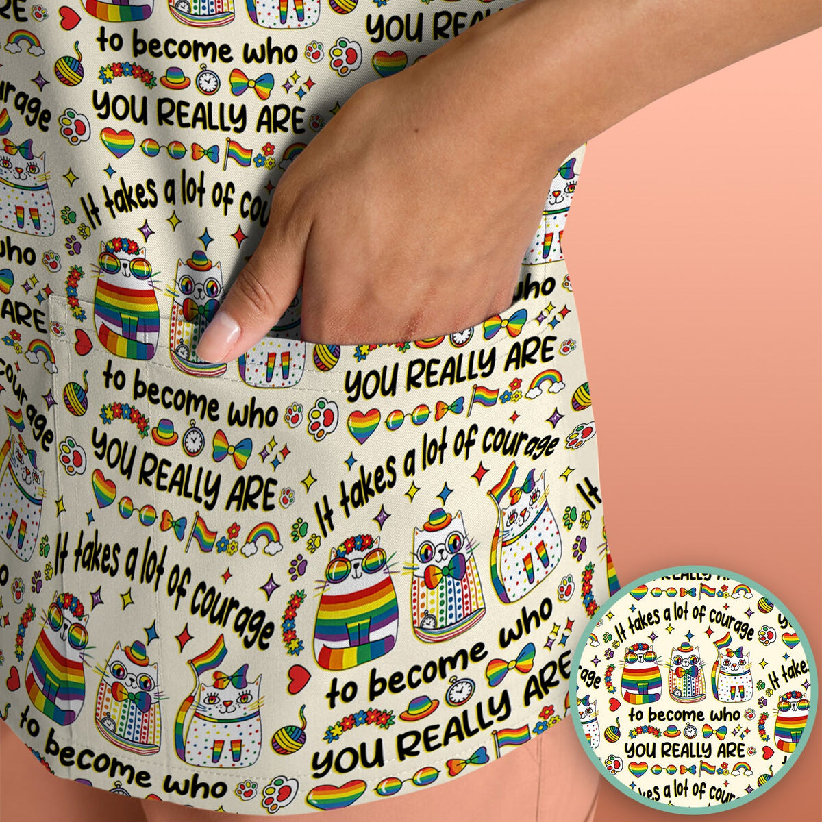 Nurse Rainbow Cat Courage Scrub Top