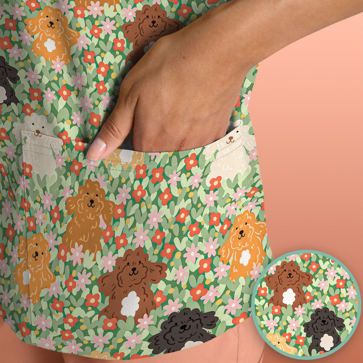 Poodle Dogs Floral Nurse Scrub Top