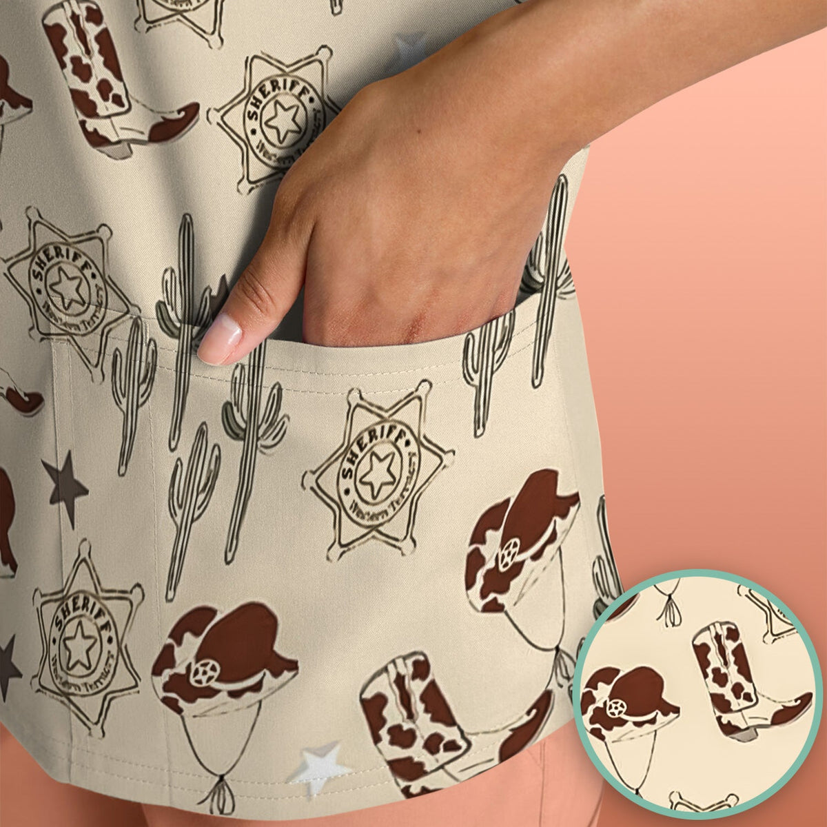 Cowboy Hats & Boots Nurse Scrub Top