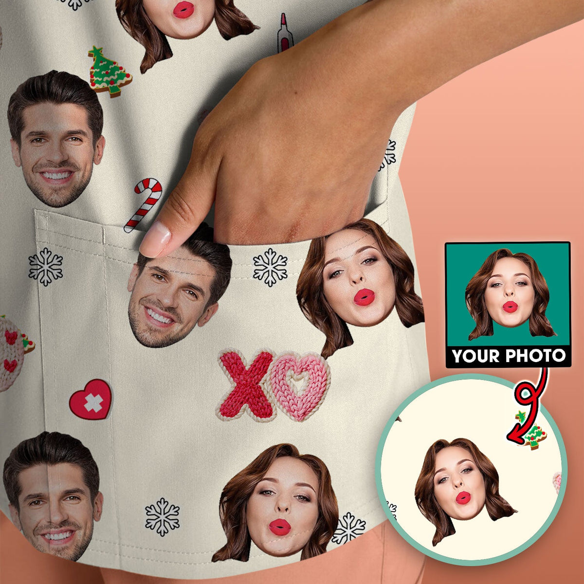 Personalized Photo Face Nurse Scrub Top
