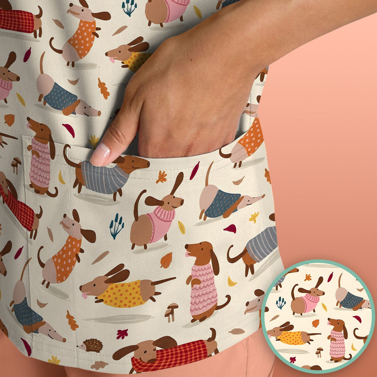 Cute Autumn Dachshund Nurse Scrub Top