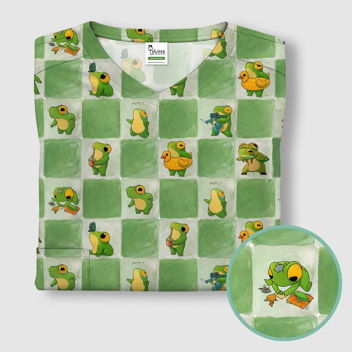 Frog Duck Checkerboard Nurse Scrub Top