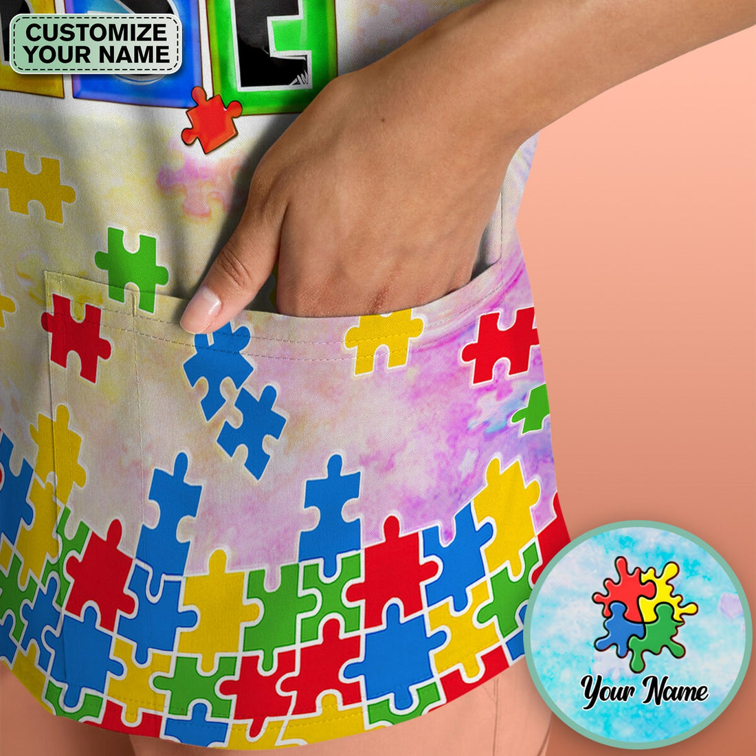 Personalized Autism Awareness Nurse Scrub Top