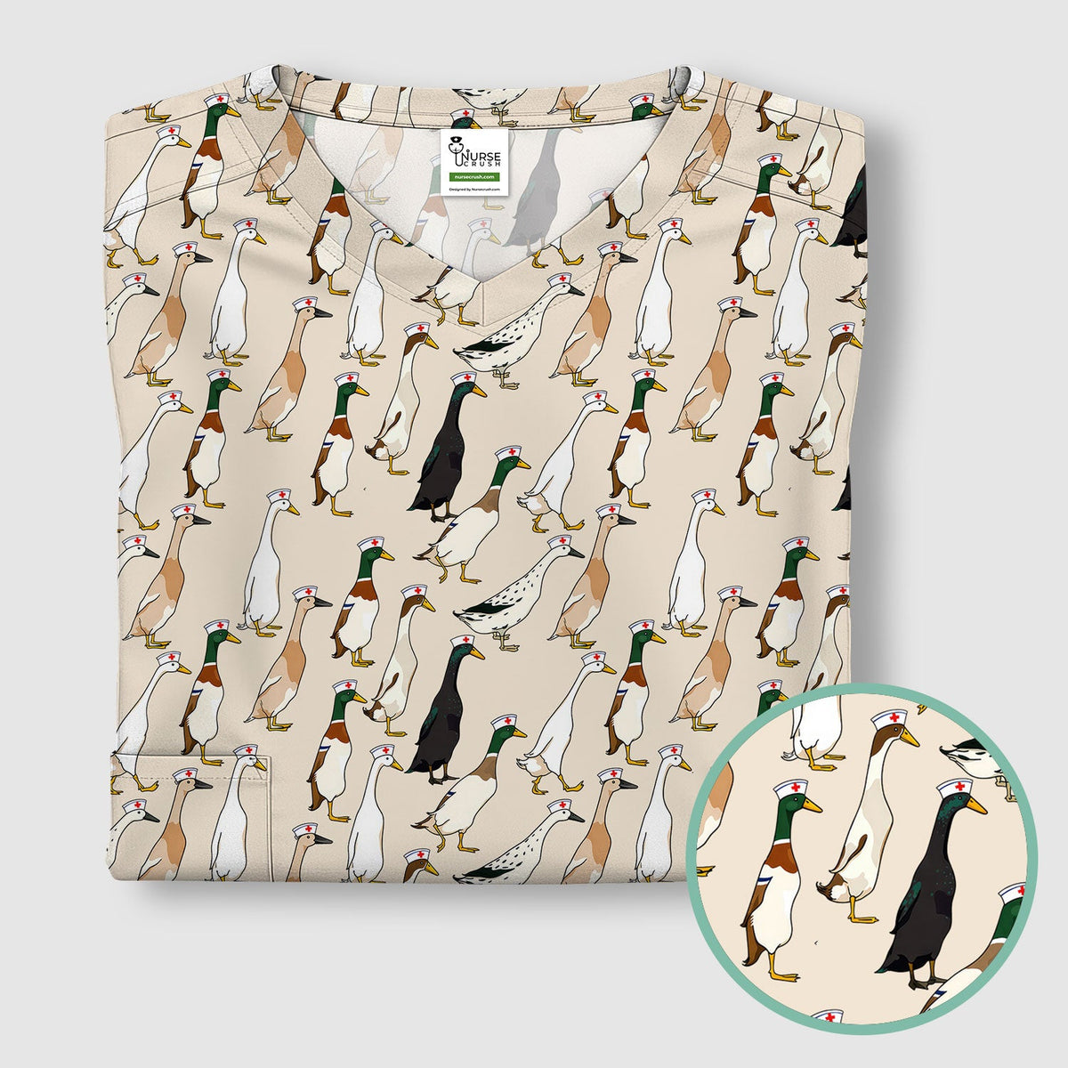 Duck Pattern Nurse Scrub Top