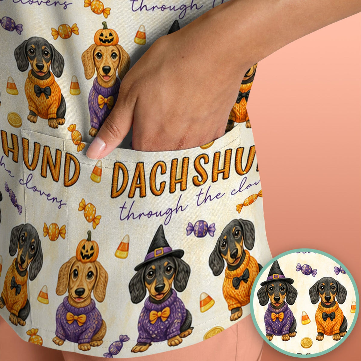 Candy Dachshund Nurse Scrub Top