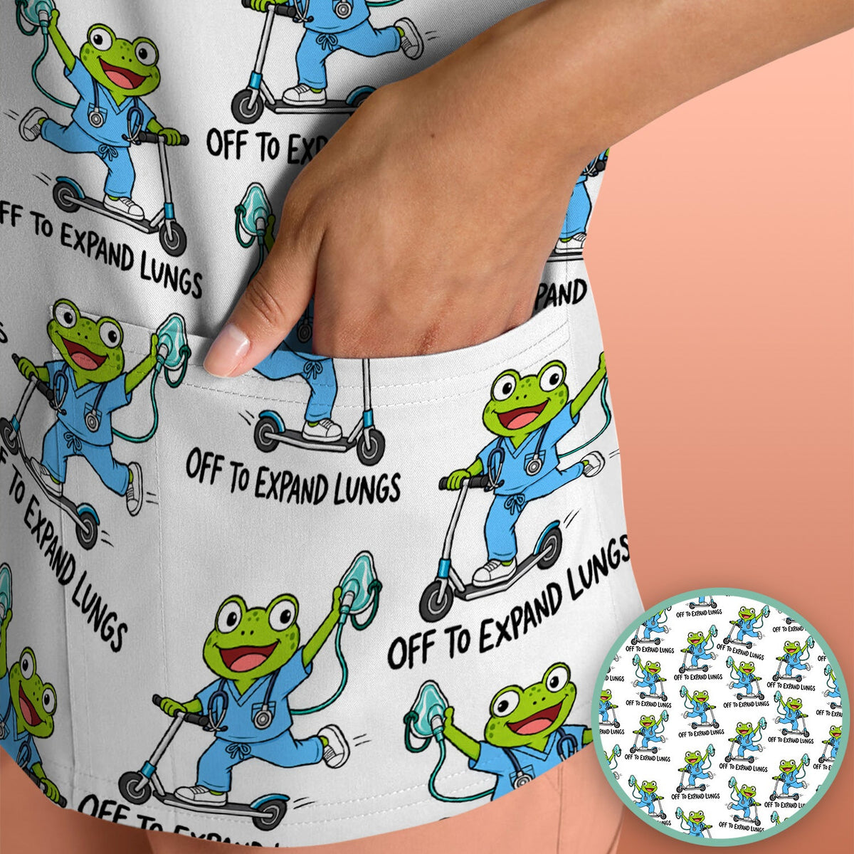 Off To Expand Lungs Frog Nurse Scrub Top