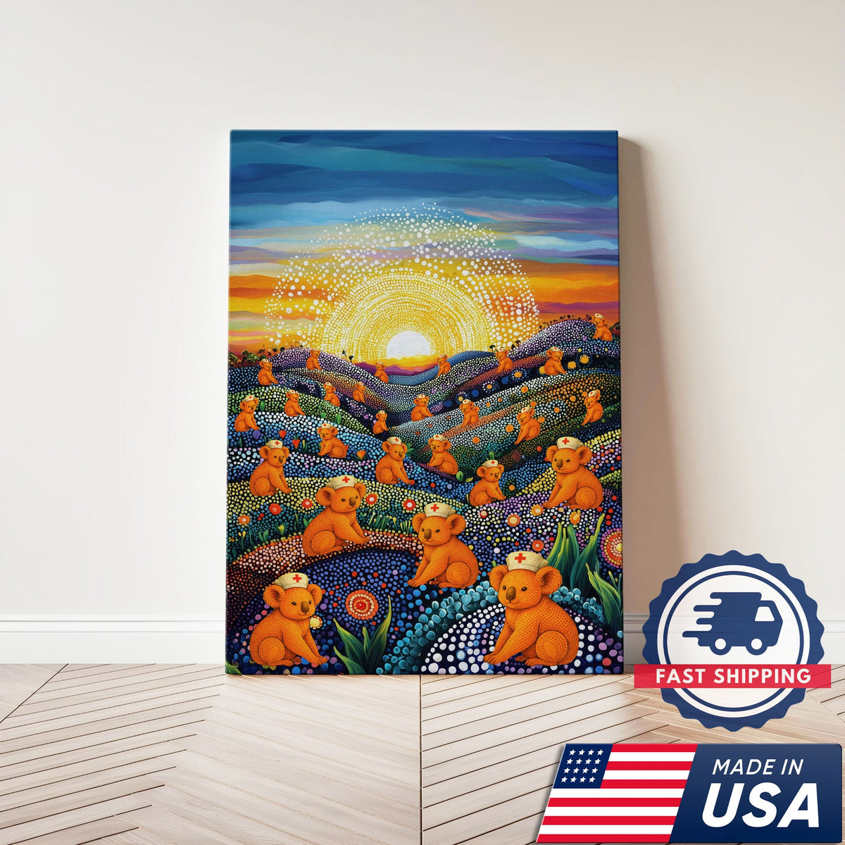 Australian Koala Dot Art Nurse Canvas