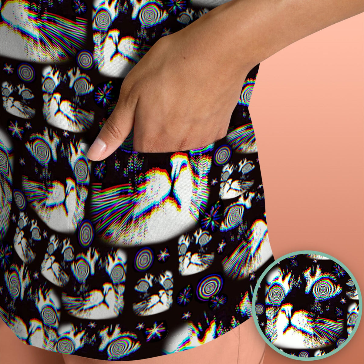 Cosmic Cat Eye Spiral Nurse Scrub Top